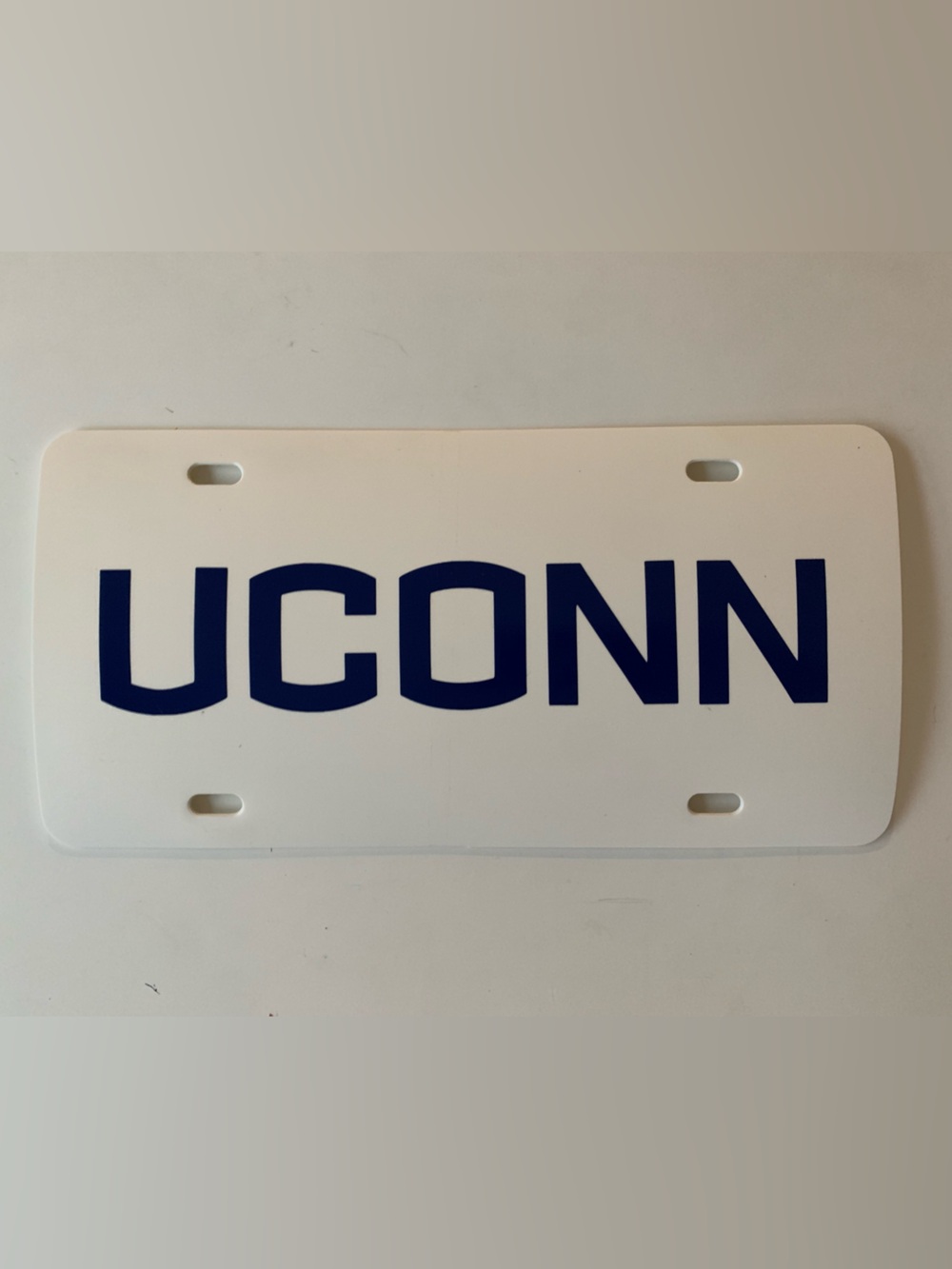 UCONN White License Plate with Navy Blue Lettering